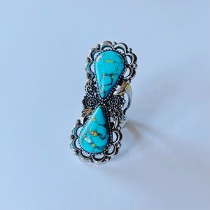 Large turquoise & silver ring boho southwest